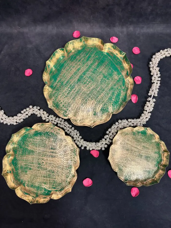 Green Metal Lotus Plates - Image 2