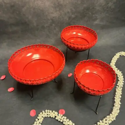Red Cutwork Urli with Stand