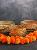 Metal Golden Cutwork Round Baskets