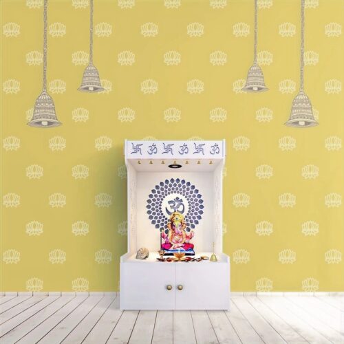 Life n Colors: Divine Glow: Beautiful Yellow Pichwai Wallpaper for Pooja Room