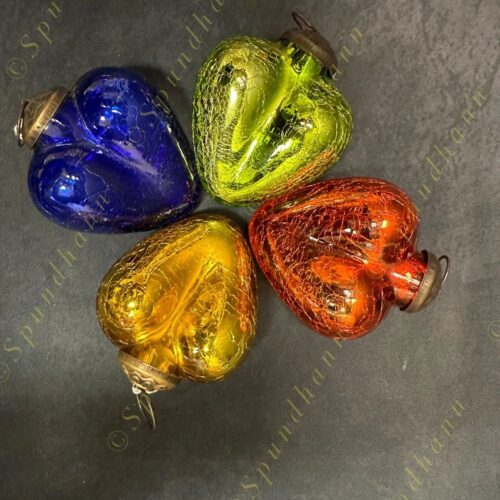 Medium Glass Heart Kugel in Cracked Heavy Glass Christmas Tree Ornament