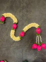 White flower, Rajnigandha & Pink Shola Wood Bud Dangler String - Pair - Image 2