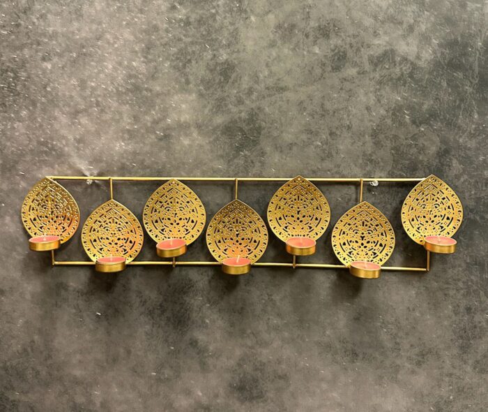 7 Leaf Horizontal Tea Light Holder Wall Hanging Decor - Image 1