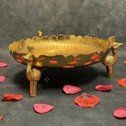 Peacock Design Brass Urli Bowl – Medium