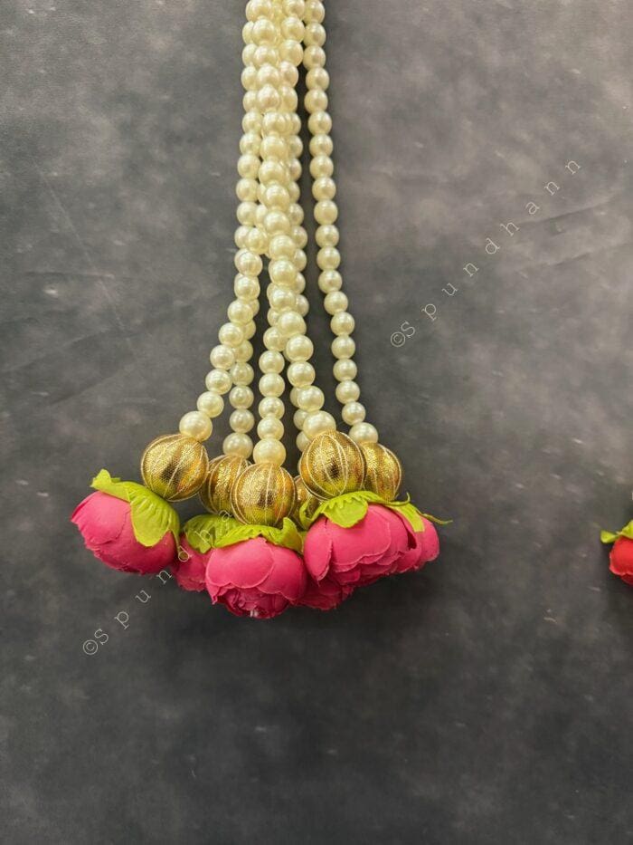 Pearl Srtings With Rose Bud Dangler - Image 3