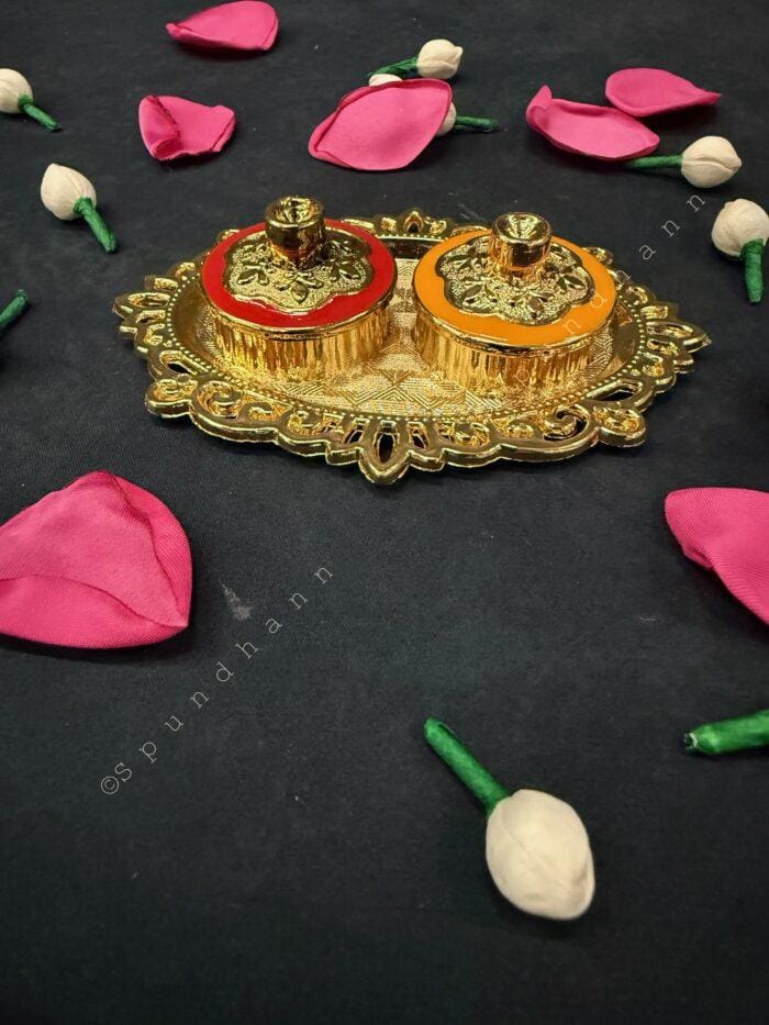 Golden Haldi Kumkum Decorative Holder - Image 3