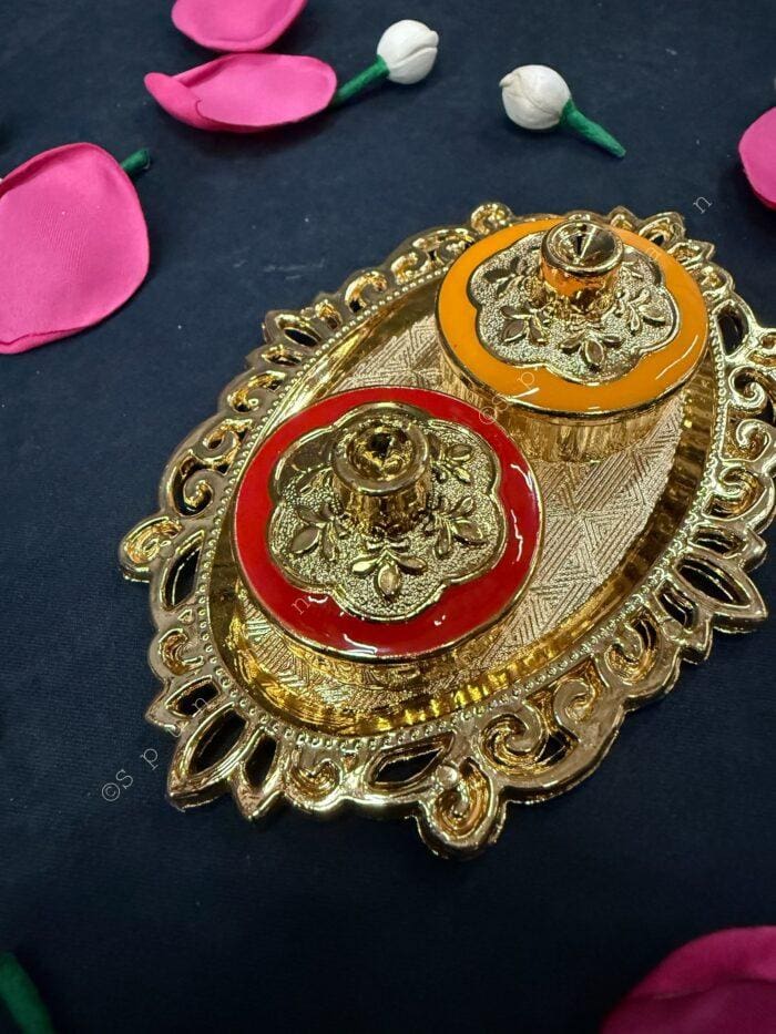 Golden Haldi Kumkum Decorative Holder - Image 2