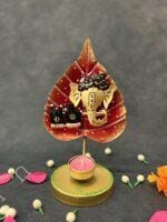 Flute Ganesha With Leaf Tea Light Holder