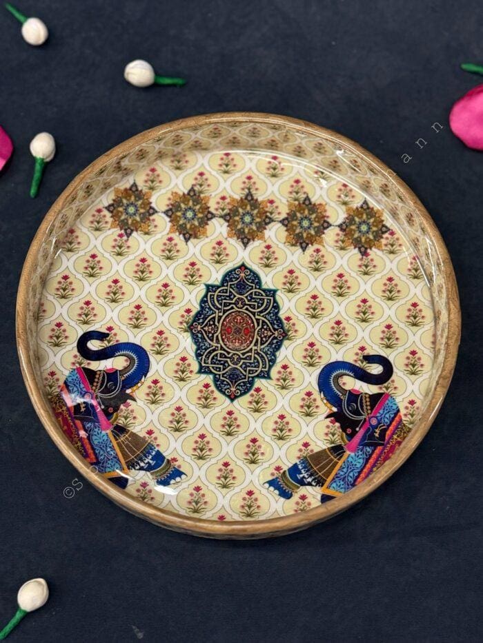 Royal Elephant Design Decorative Tray Set of 2 - Image 3