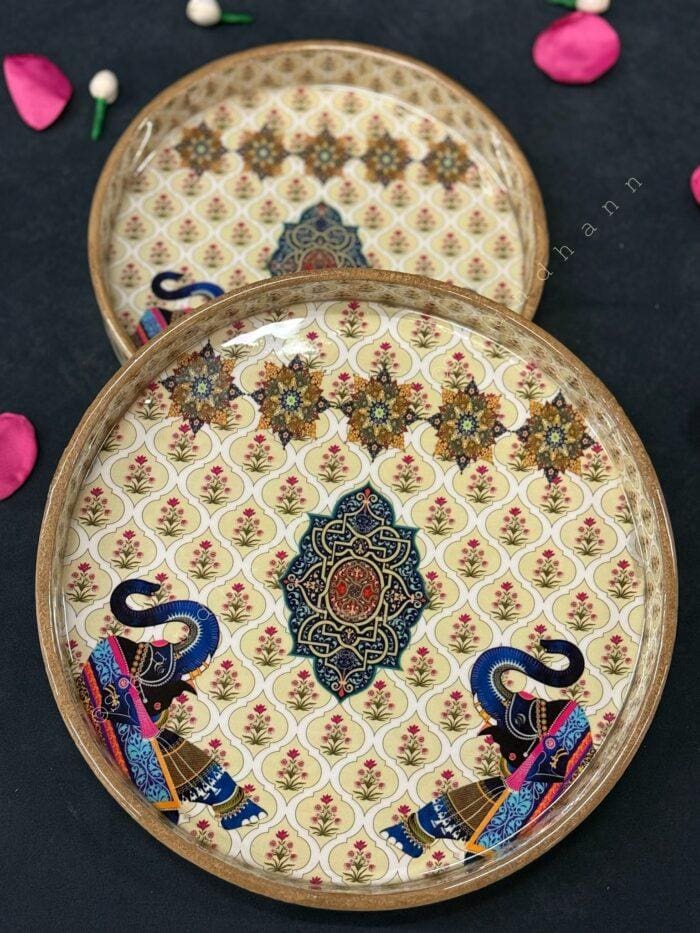 Royal Elephant Design Decorative Tray Set of 2 - Image 7