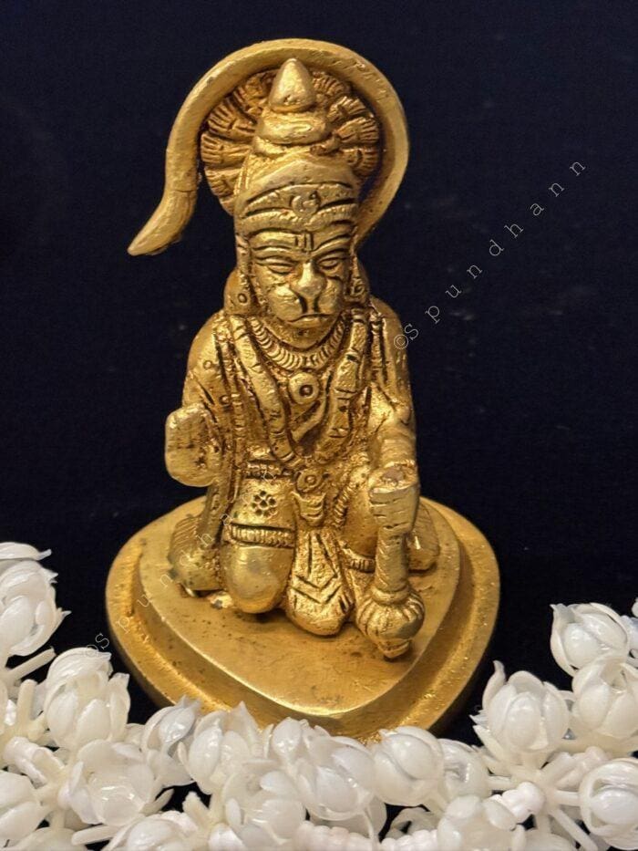 Hanuman Kneeling in Brass Murti - Image 2