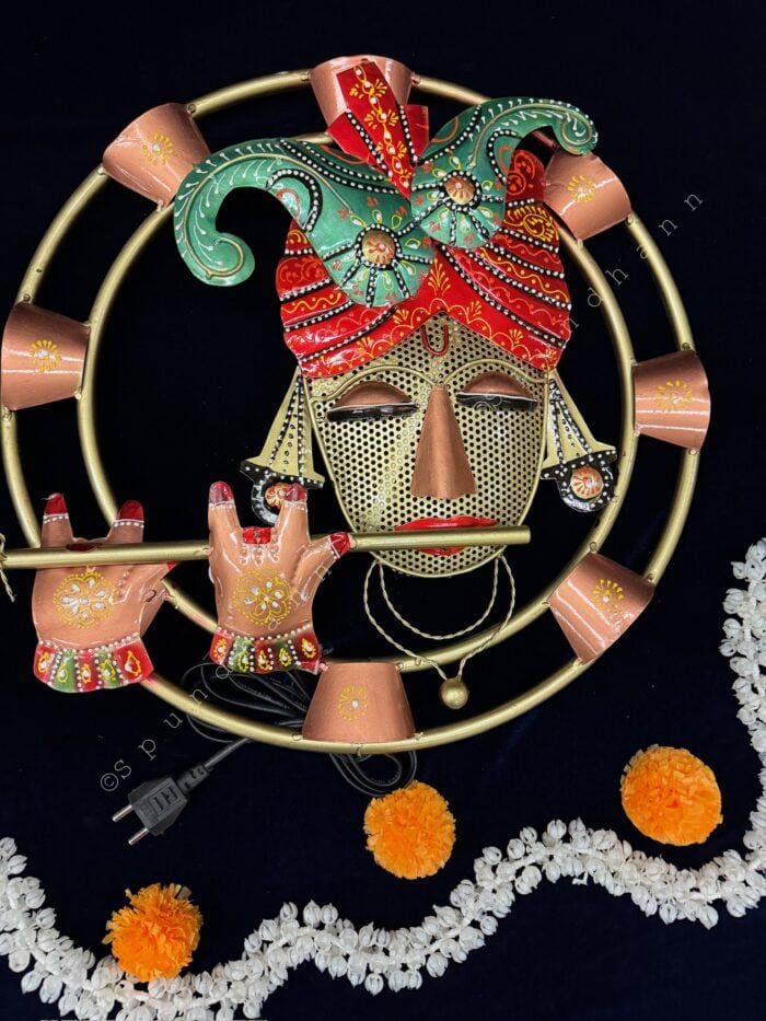 Krishna Hanging Circular with Lights - Image 1
