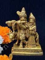 Radha Krishna with Cow Murti in Brass